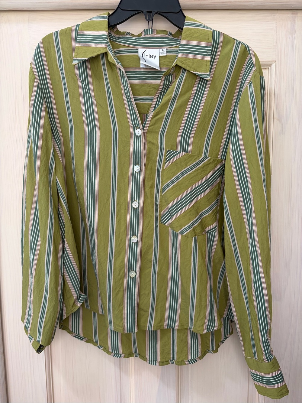 Finley Striped Button-Front Shirt - Green - Picture 3 of 7